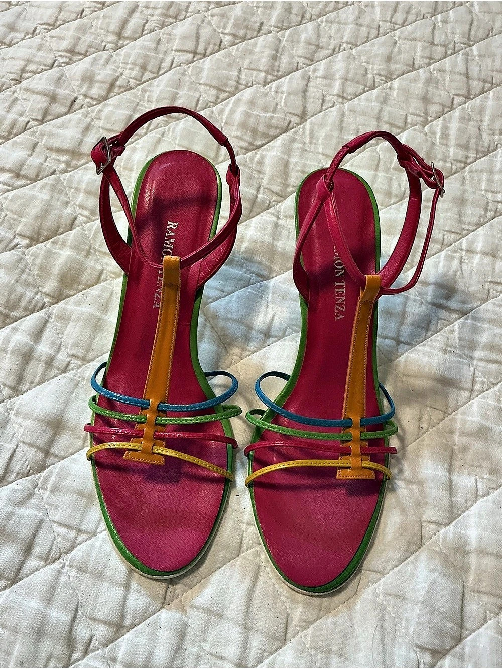 Ramon Tenza Multicolor Strappy Heeled Sandals made in Italy size 8.5